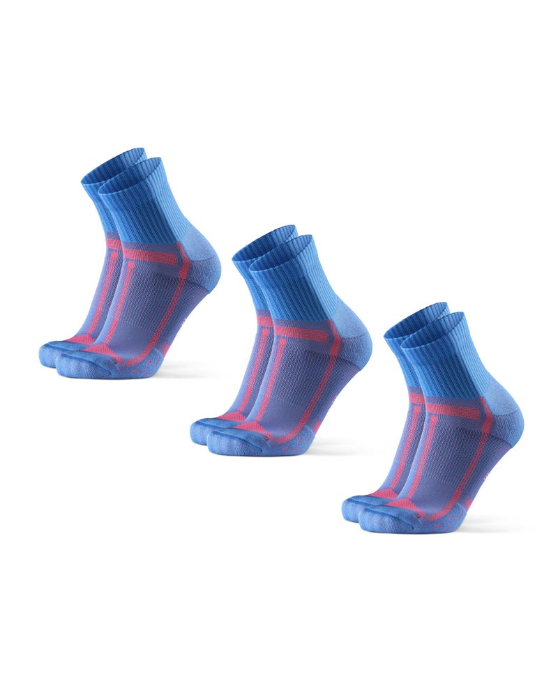 DANISH ENDURANCE 3 Pack Running Socks for Long Distances, Quarter, Men & Women, Light Blue/Orange, US Women 11-13 // US Men 9.5-12.5 - Image 1